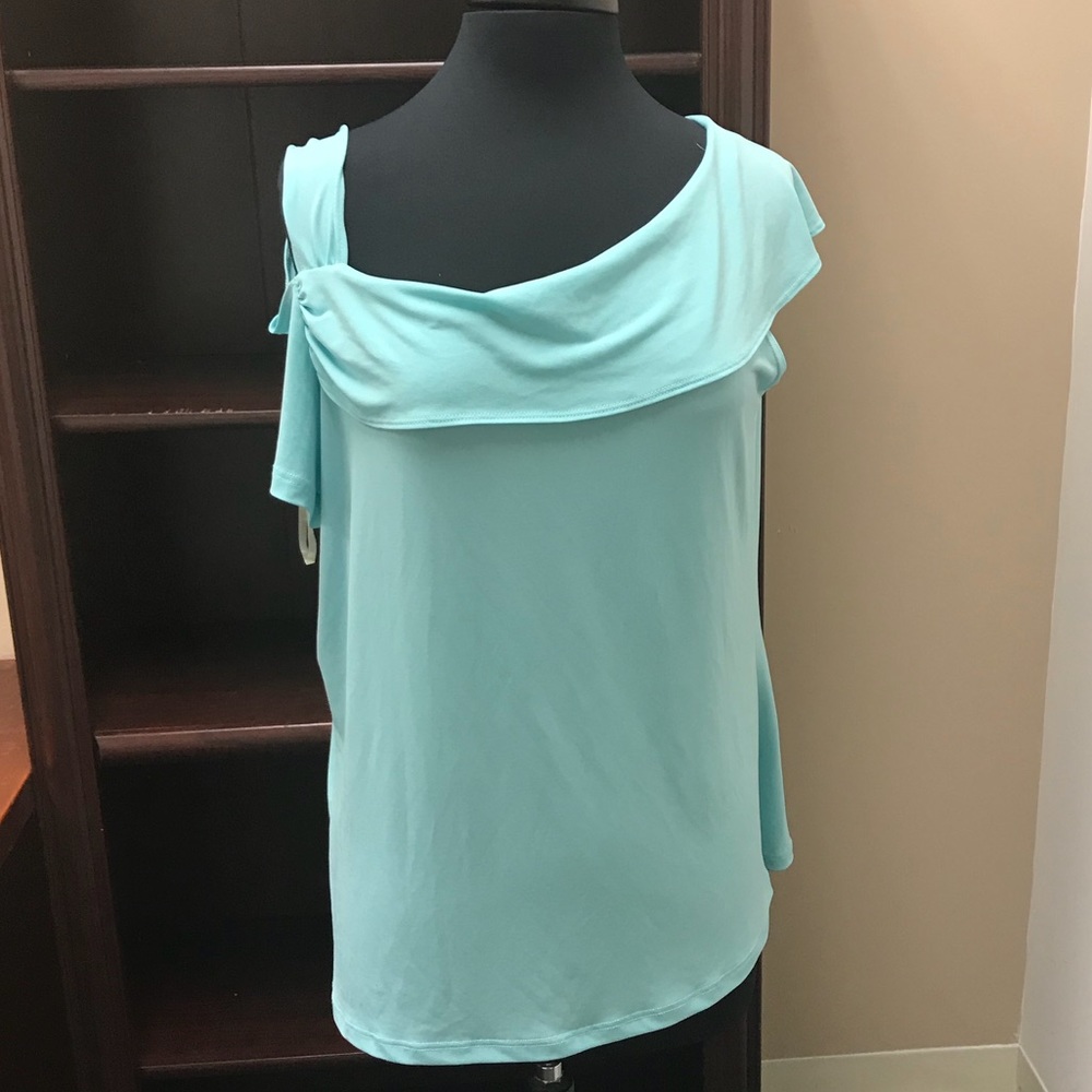 Sea foam Green cold shoulder shirt.